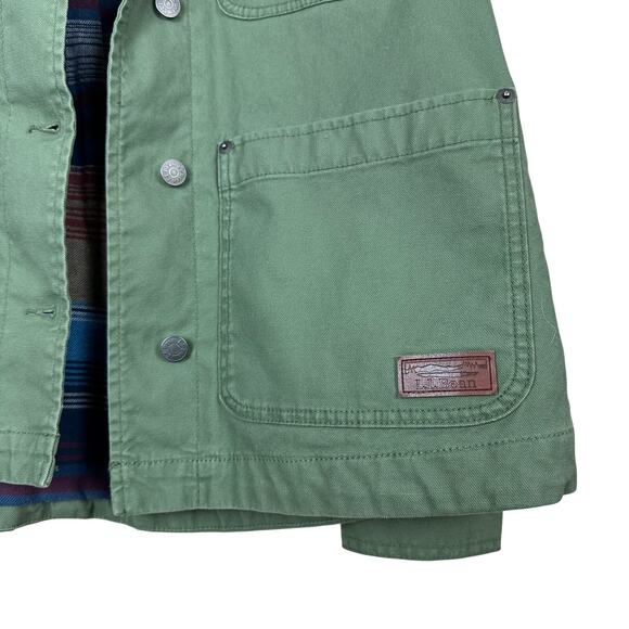 L.L.Bean Women’s Army Green Utility Denim Jacket Cargo Pocket Field Coat M - Picture 4 of 9